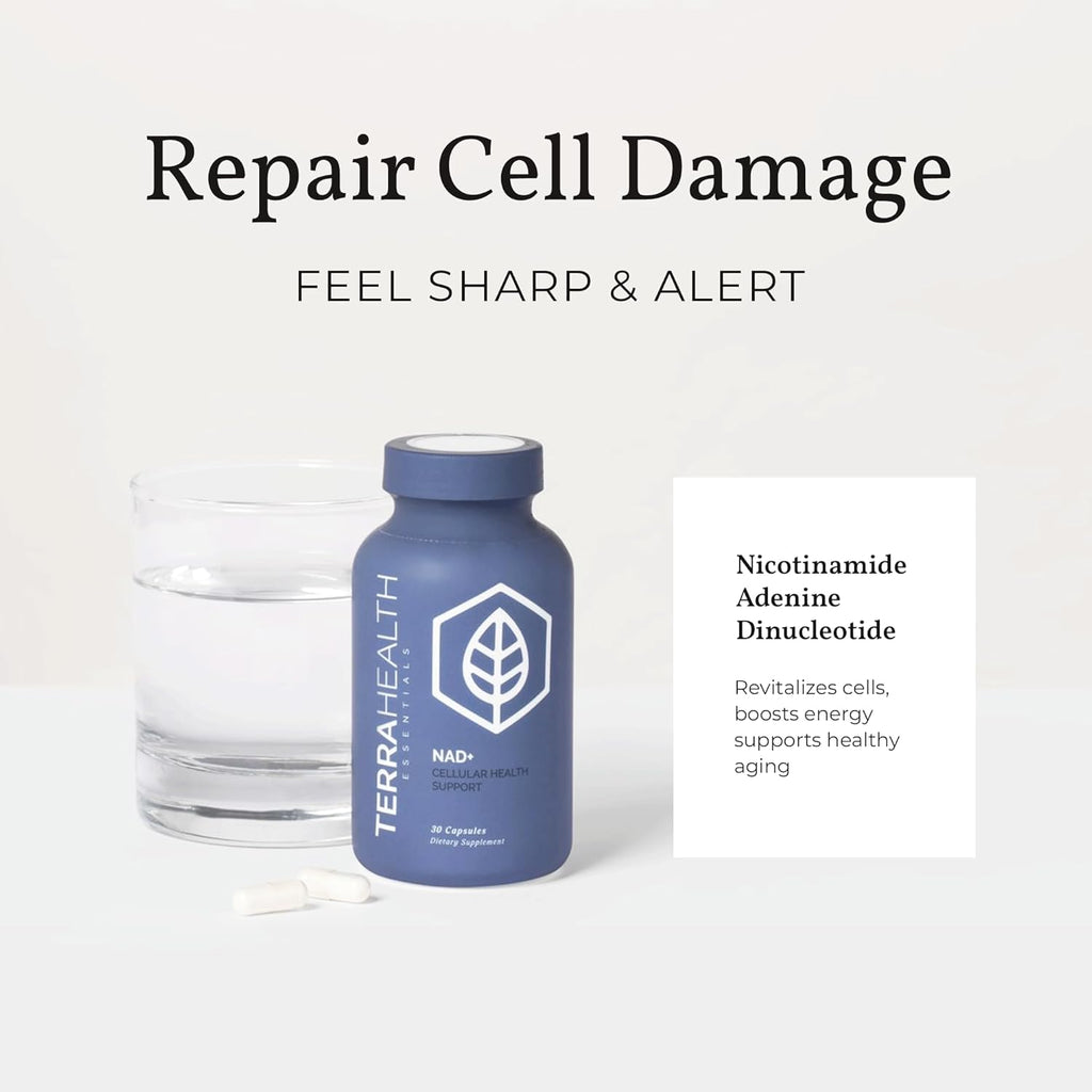 Terra Health Essentials NAD+ - Cellular Energy, Metabolic Repair, Healthy Aging of Heart, Brain & Muscle - All Natural, 30 Day Supply