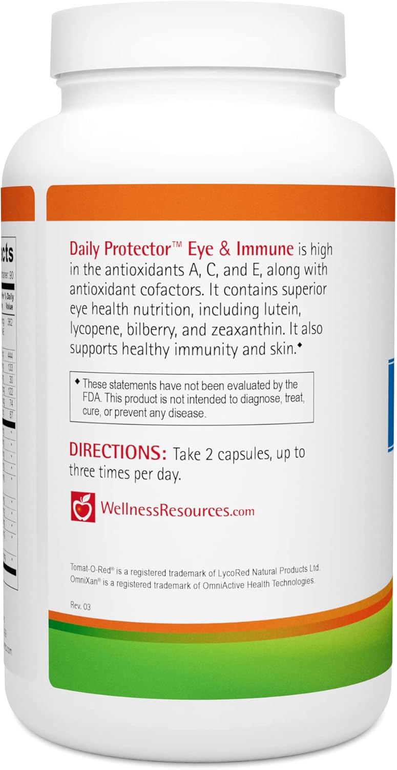 Wellness Resources Daily Protector Eye & Immune - Lutein, Lycopene, Zeaxanthin, Cryptoxanthin, Bilberry and More for Eye, Immune, and Skin Health (180 Capsules)