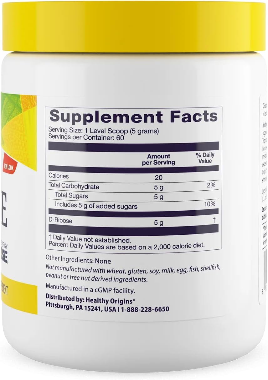 Healthy Origins D-Ribose Powder (BioEnergy, Non-GMO, Gluten Free, Energy Support, Heart Support), 10.6 Ounce