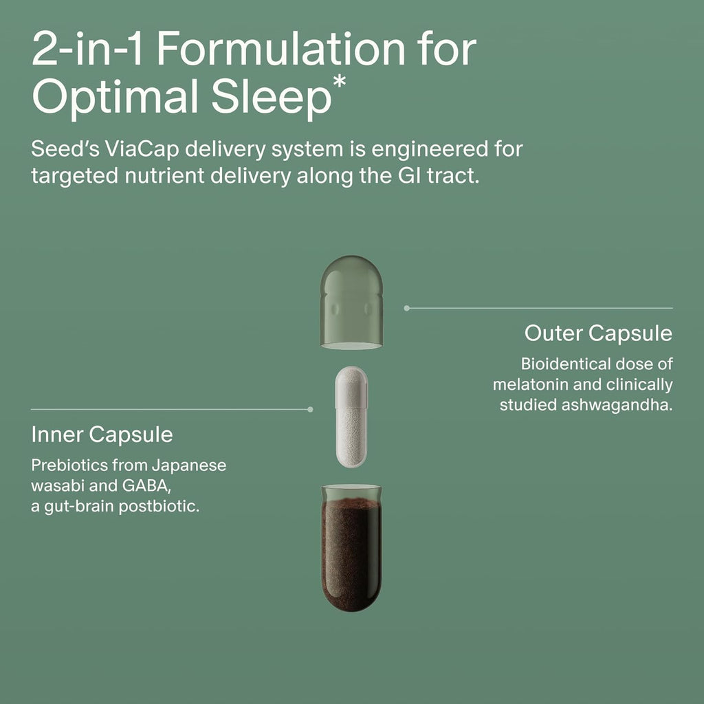 Seed PM-02 Sleep + Restore - Sleep Aid for Women & Men - Non-Habit Forming Bioidentical Melatonin & Ashwagandha - Vegan & Shelf-Stable - 30 Capsules (30-Day Supply)