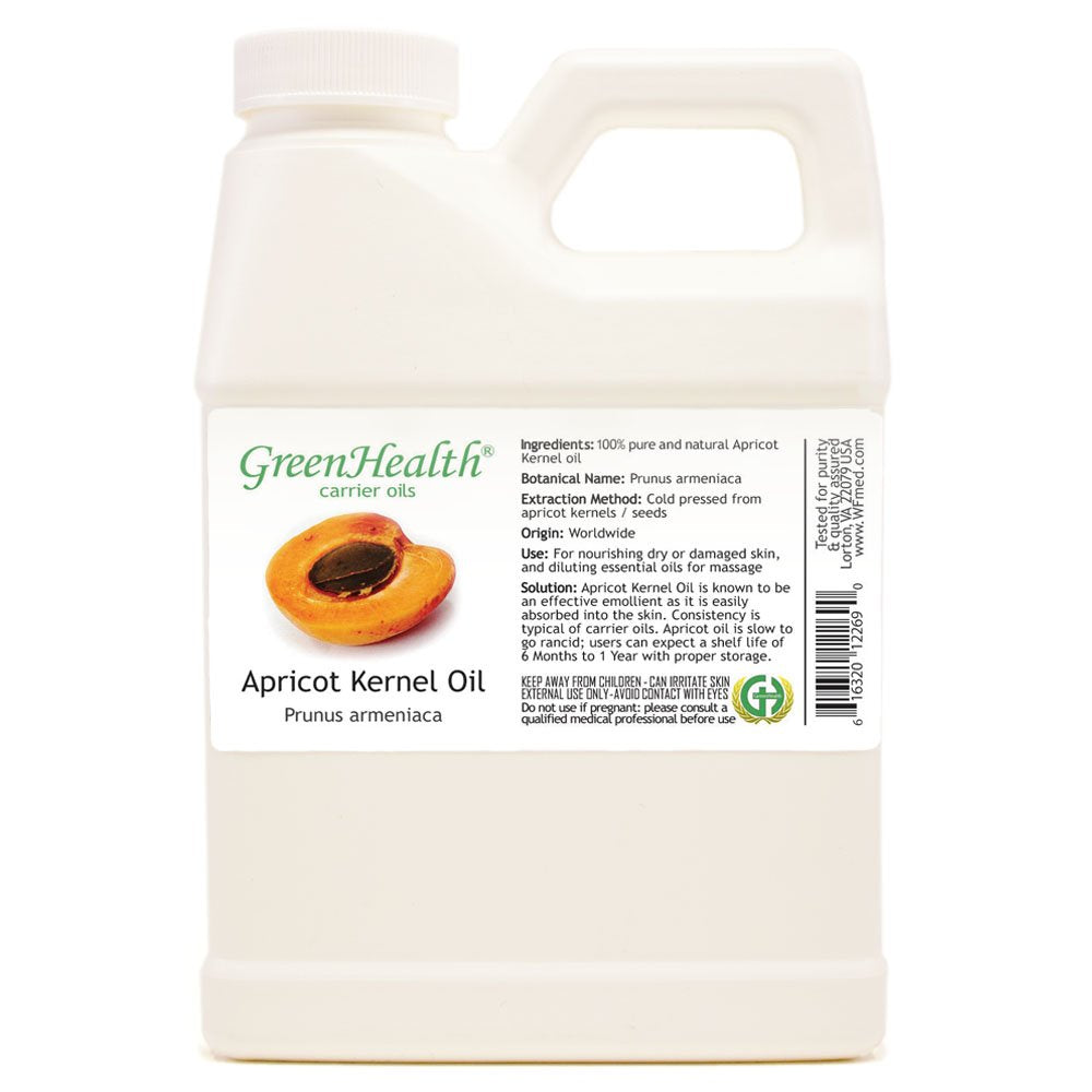 GreenHealth Apricot Kernel Oil 16 fl oz – 100% Pure & Natural Cold Pressed Carrier Oil in White Jug – Lightweight, Non-Greasy Base for Skin, Hair, Massage & DIY Beauty Uses