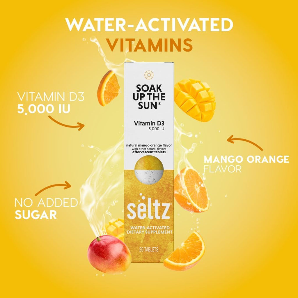 Seltz® D-fense & D-Light Pack - Vitamin D + Immune Support Effervescent Vitamins (Soak up The Sun + Support Your Immune Function) with Vitamin D3 (5,000 IU), Elderberry, Vitamin C, and Zinc