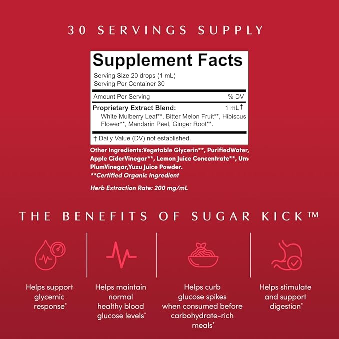 Apothékary Sugar Kick Herbal Supplement Liquid Drops, Curbs Cravings and Helps Support Normal Blood Sugar, Made in USA, 1 Fl Oz, 30 Servings