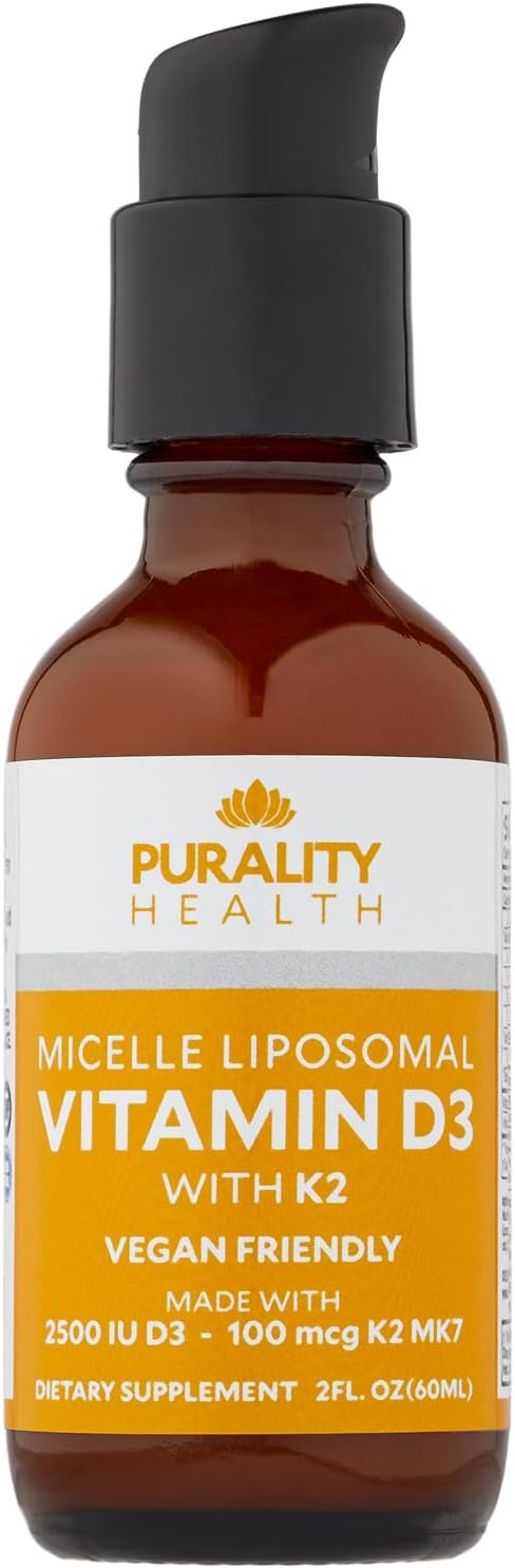 Vitamin D3 with K2 Liquid Supplement, Vegan, Micelle Liposomal Enhanced Absorption, Non-GMO, 30 Day Supply