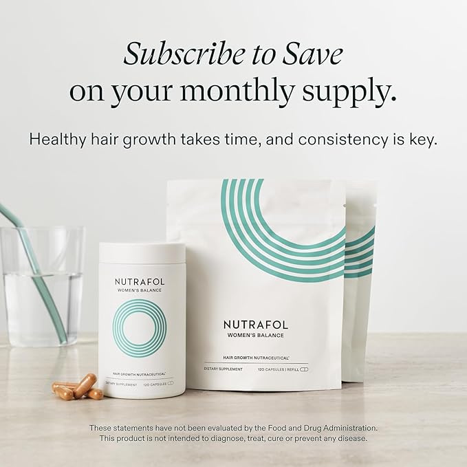 Nutrafol Women's Balance Hair Growth Supplements, Ages 45 and Up, Clinically Proven for Visibly Thicker Hair and Scalp Coverage in 3-6 Months, Dermatologist Recommended - 1 Month Supply Refill Pouch