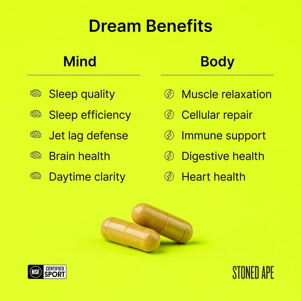 Stoned Ape Dream - Nootropic & Adaptogen Sleep Aid - Supports Sleep & Recovery - Venetron, Valerian Root, Melatonin, Mg, GABA, Lemon Balm, Shiitake - Keto, Paleo, Vegan - NSF Sport Certified