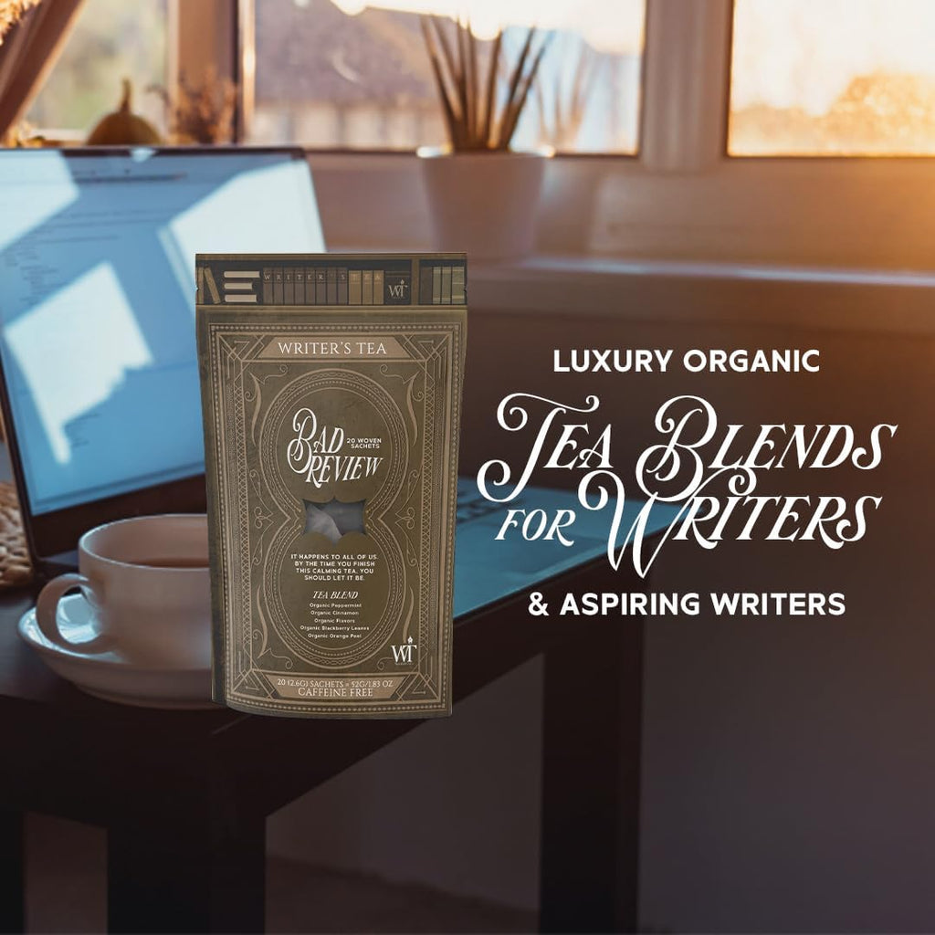 Writer's Tea Bad Review - Calming Tea - Peppermint, Cinnamon, Flavors, Blackberry Leaves, and Orange Peel Tea Blend - Caffeine Free - 20 Woven Sachets