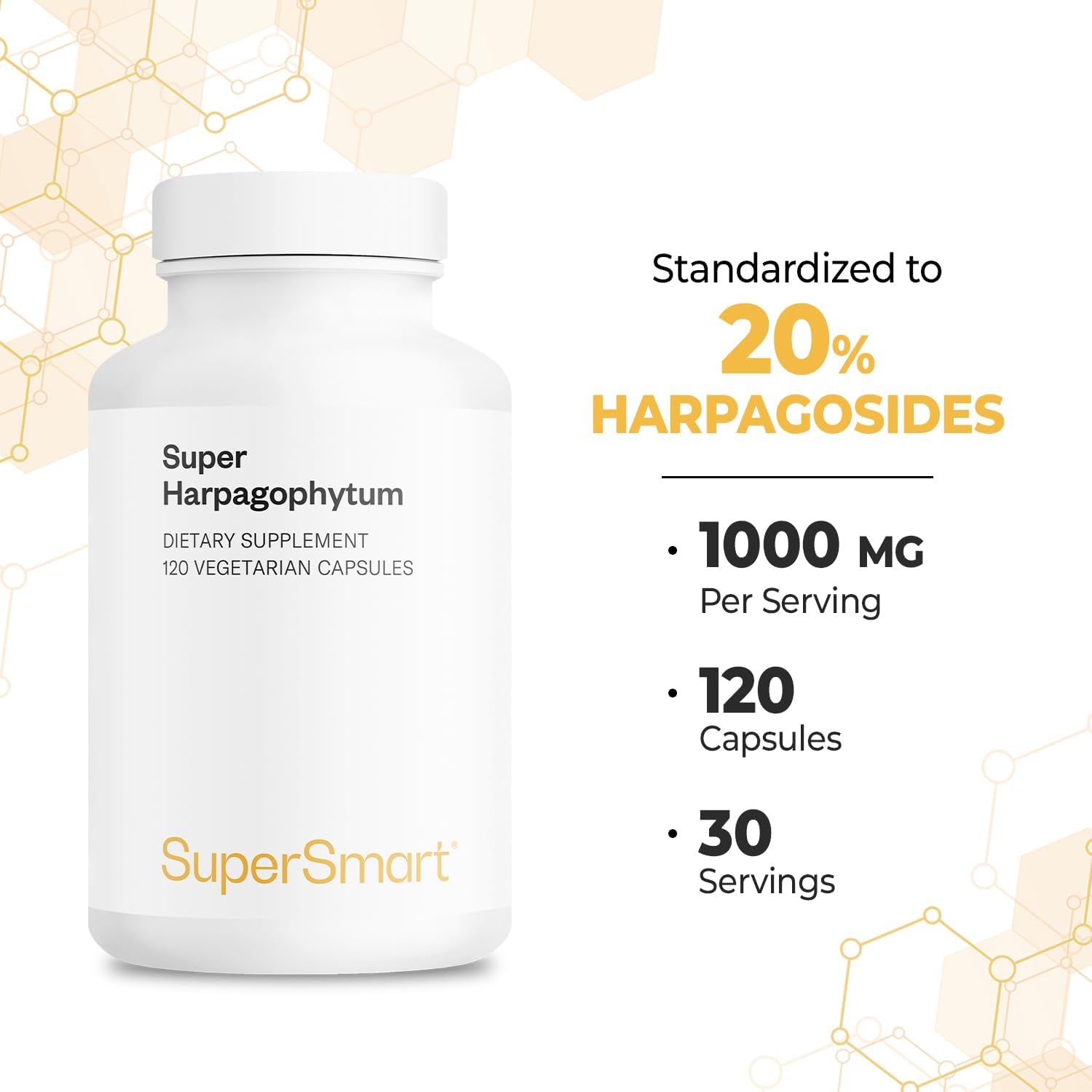 Supersmart - Super Harpagophytum 1000mg per Day (High Strength) - Devil's Claw Herbal Supplement | Non-GMO & Gluten Free - 120 Vegetarian Capsules