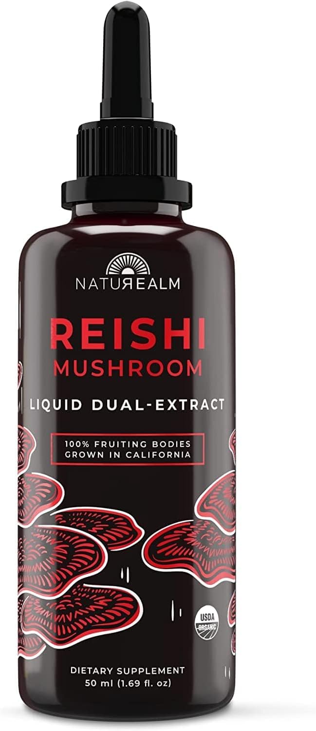 Naturealm Reishi Mushroom Liquid Tincture Supplement – Promotes Calmness, Immune Support & Sleep Aid, Vegan, Non-GMO – Organic Fruiting Bodies, 1 Month Supply