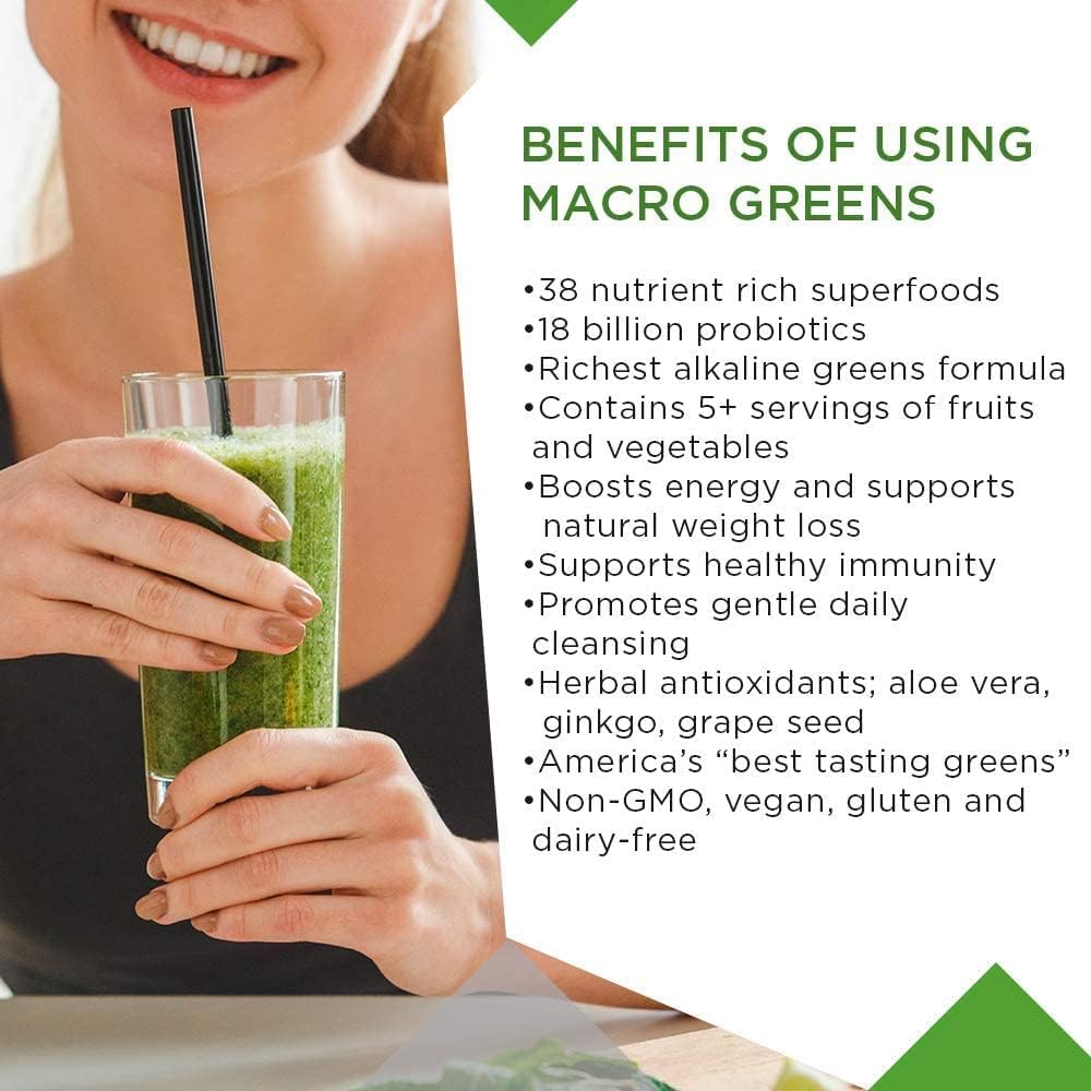 MacroLife Naturals Macro Greens Powder 38 Superfood Probiotic Antioxidant Enzyme & Herbal Supplement Immunity Energy Cleanse - Non-GMO Vegan Gluten-Free Dairy-Free - 60 Servings