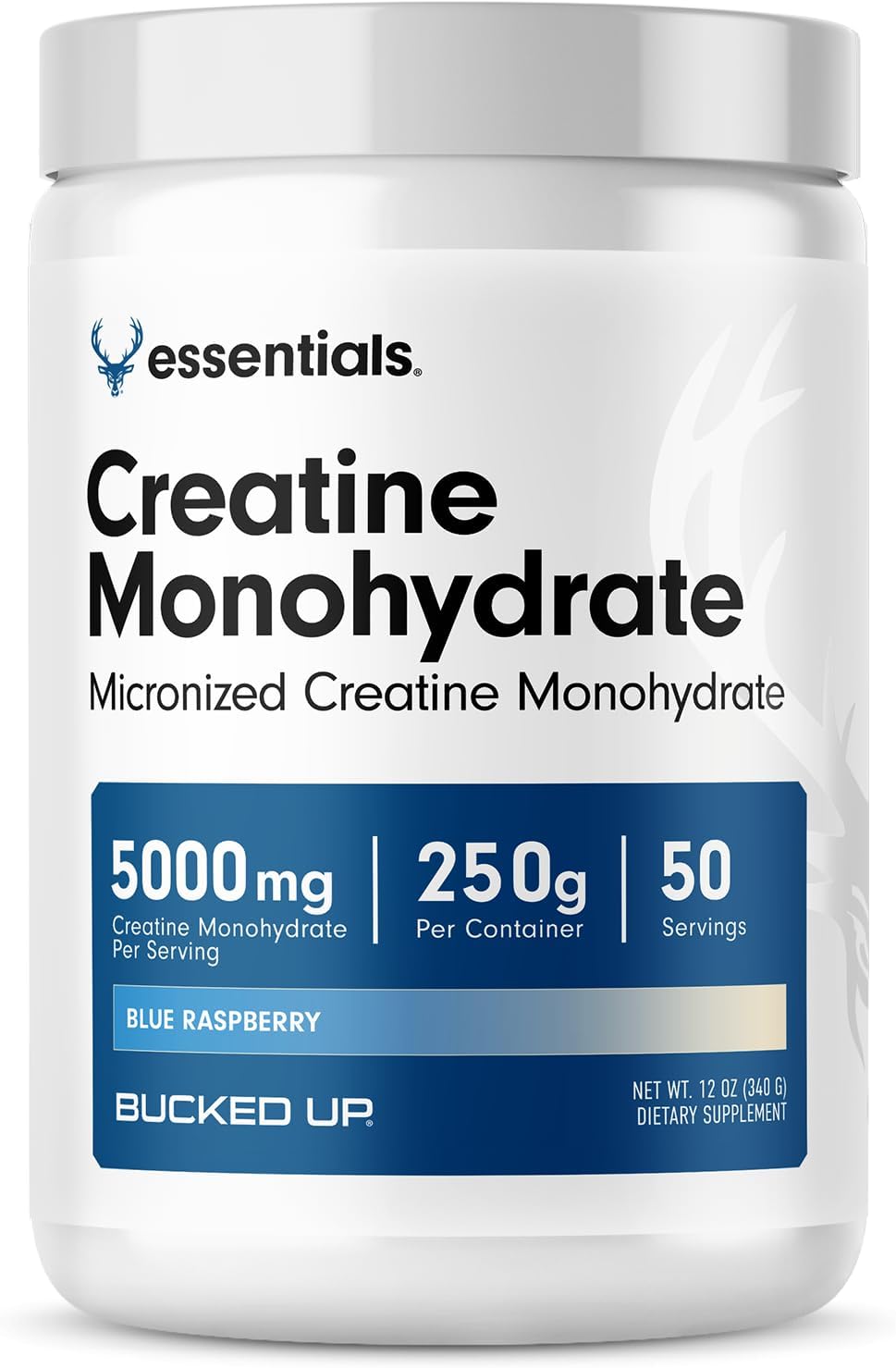 Bucked Up Blue Rasberry Creatine for Women and Men - Easy to Mix Vegetarian - Flavored Creatine Monohydrate Powder - Made in USA - 5G Per Serving - 50 Servings - 250 Grams Per Container
