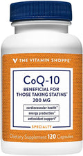 The Vitamin Shoppe CoQ-10 200mg - Beneficial for Those Taking Statins – Supports Heart & Cellular Health and Healthy Energy Production, Essential Antioxidant – Once Daily (120 Capsules)