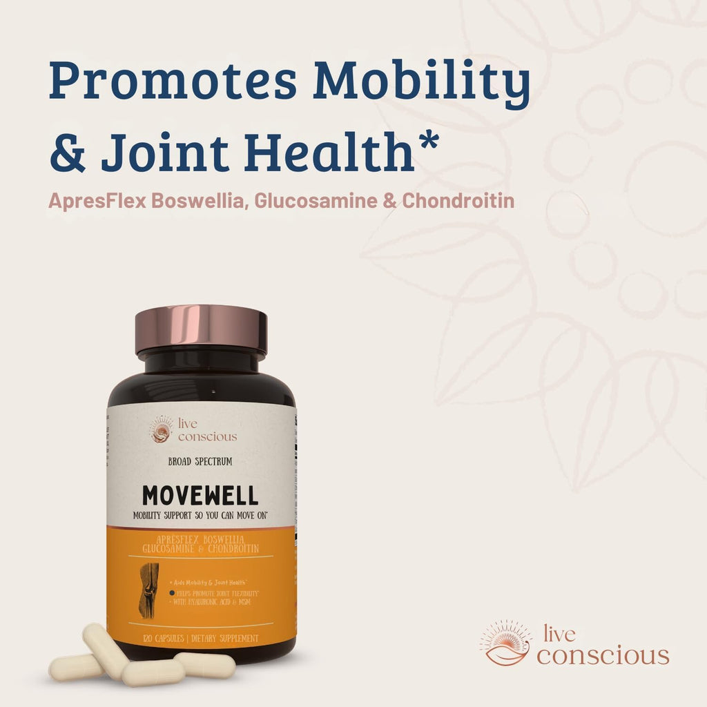 MoveWell by LiveConscious Glucosamine Chondroitin with MSM, Hyaluronic Acid, and More | Joint Health Supplement (2-Pack)