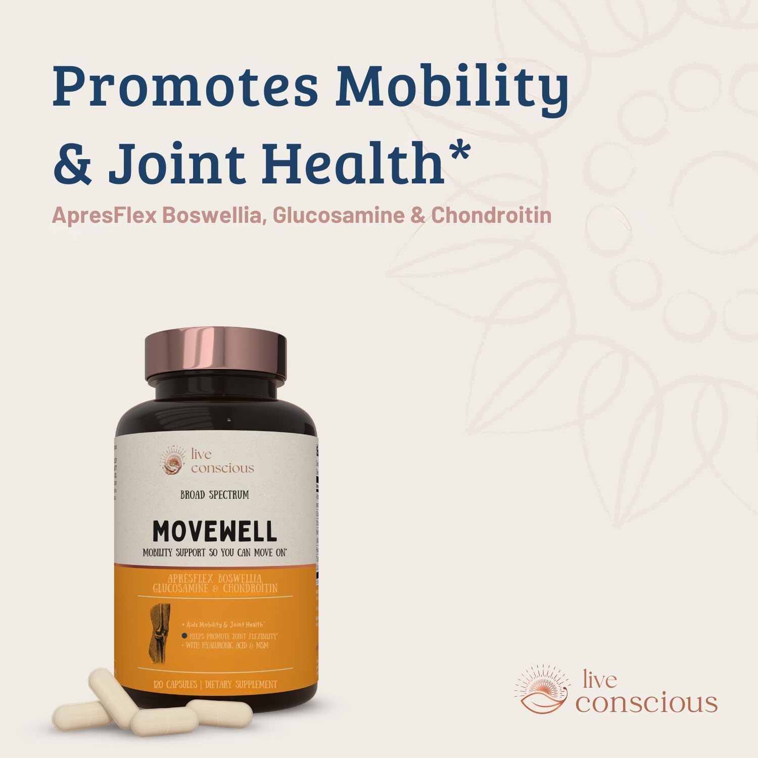 MoveWell by LiveConscious Glucosamine Chondroitin with MSM, Hyaluronic Acid, and More | Joint Health Supplement (2-Pack)