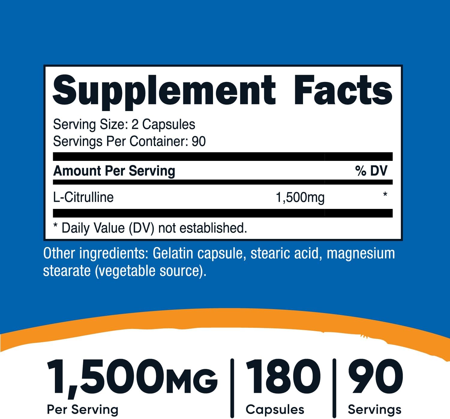 Nutricost L-Citrulline 750mg, 180 Capsules (2 Bottles)