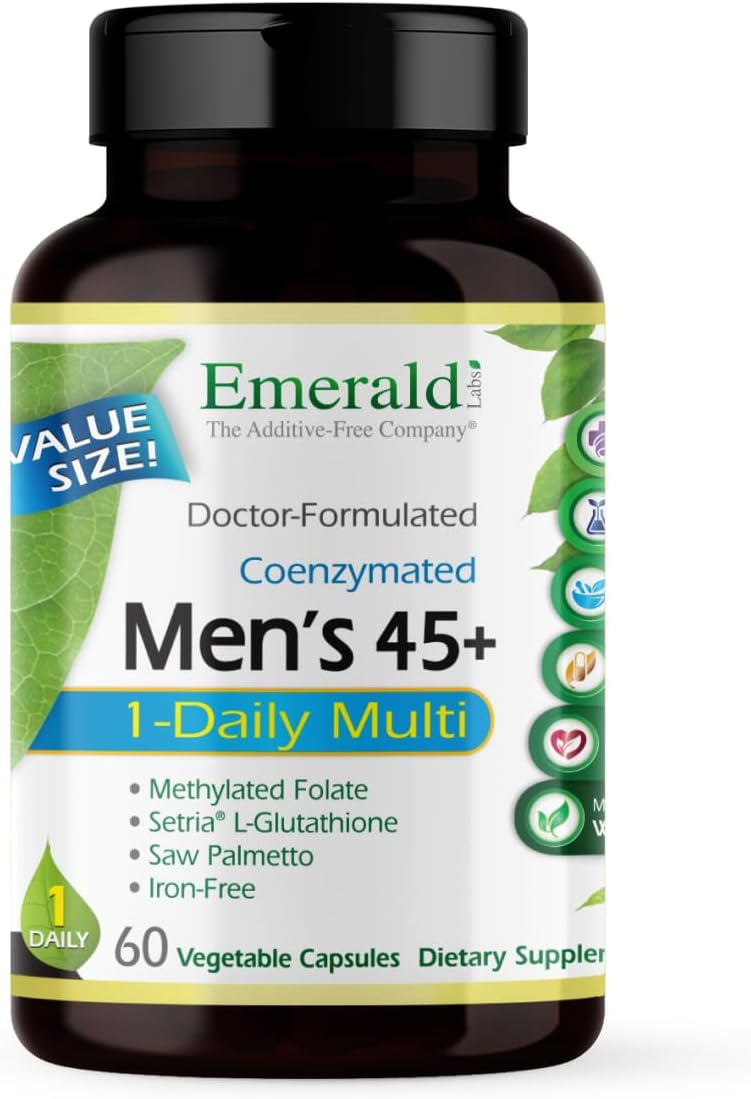 EMERALD LABS Men's 45+ 1-Daily Multi - Made with Saw Palmetto, Lycopene & More for Heart, Bone & Immune Support* - Gluten-Free - 60 Vegetable Capsules