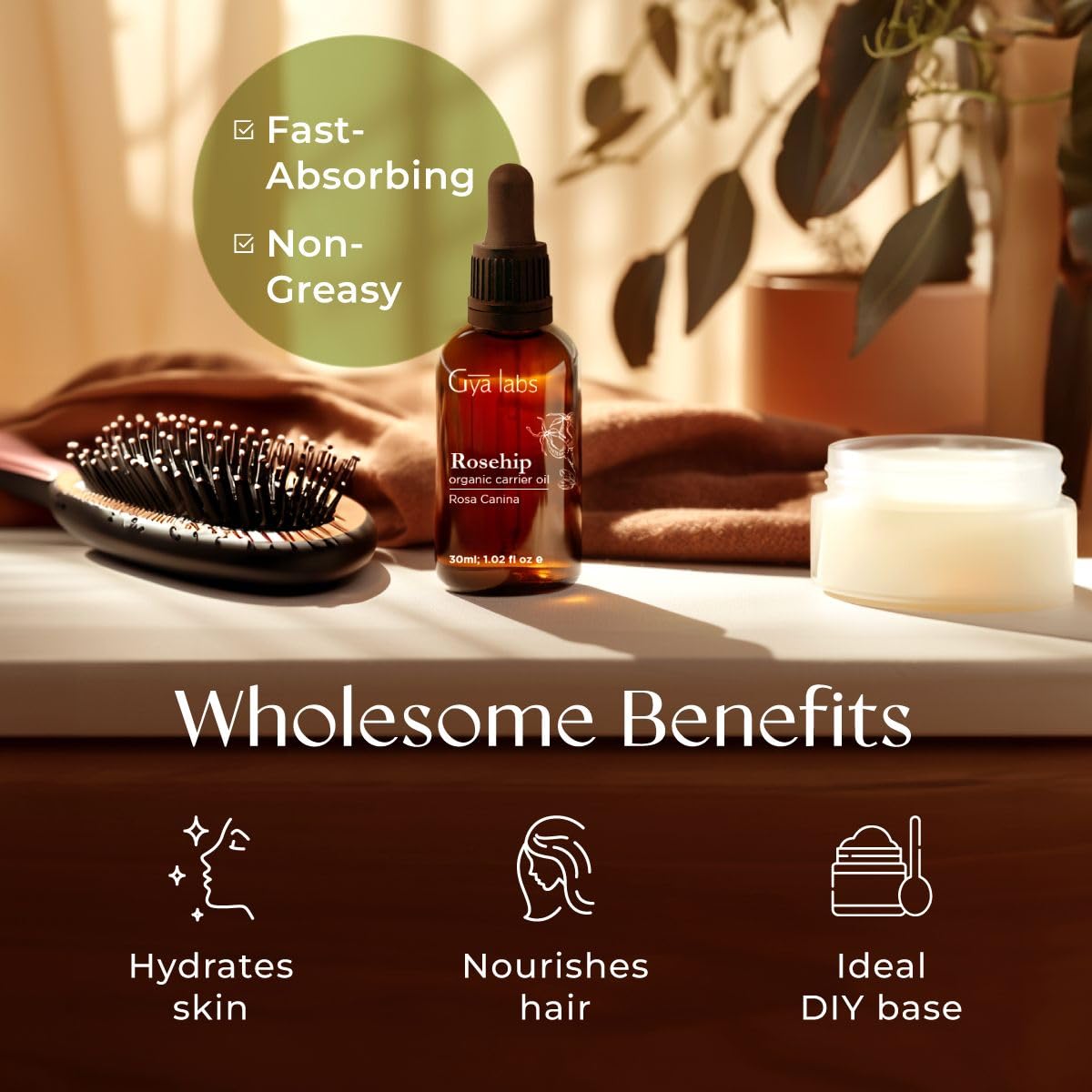 Gya Labs Organic Rosehip Oil for Face - 100% Pure Natural Vegan Rosehip Seed Carrier Oil for Skin, Hair & Body (1 Fl Oz)