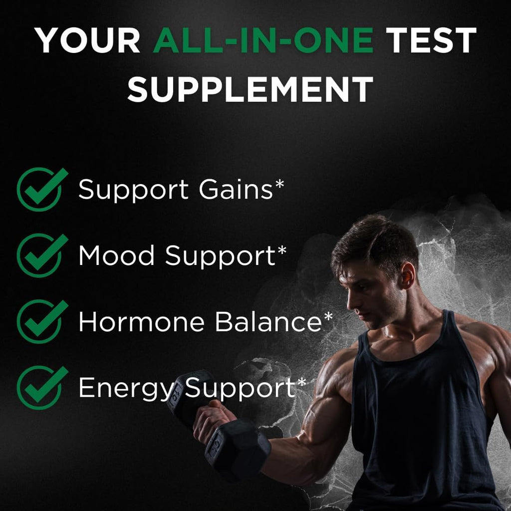 TESTPLUS+ 8-in-1 Testosterone Supplement for Men, 10X Strength Testosterone Booster, Libido Booster & Muscle Builder for Men, Tongkat Ali, Fadogia Agrestis, Turkestanica, Ashwagandha, Tribulus