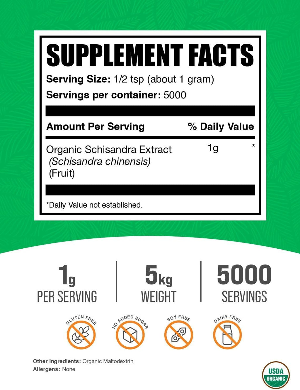 BulkSupplements.com Organic Schisandra Extract Powder - Schisandra Supplement, from Schisandra Berries - Herbal Supplement, Gluten Free - 1000mg per Serving, 5kg (11 lbs) (Pack of 5)