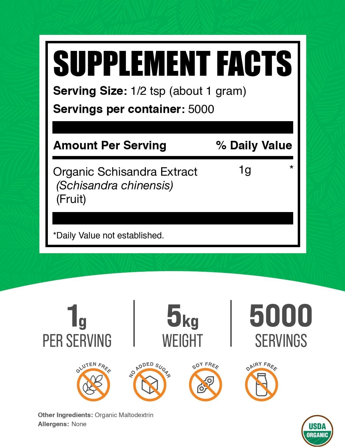 BulkSupplements.com Organic Schisandra Extract Powder - Schisandra Supplement, from Schisandra Berries - Herbal Supplement, Gluten Free - 1000mg per Serving, 5kg (11 lbs) (Pack of 5)
