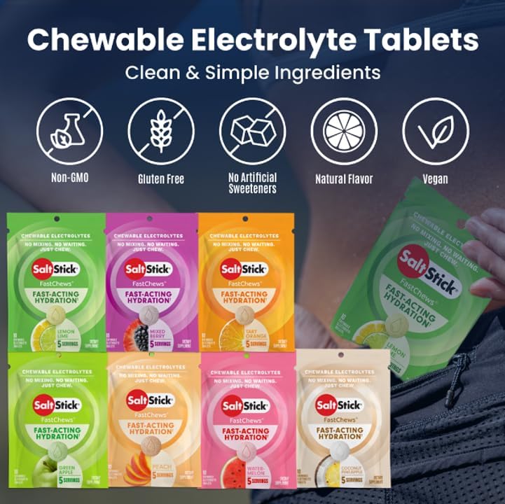 SaltStick Electrolyte FastChews - 120 Count Variety Pack - Chewable Electrolyte Tablets for Hydration, Salt Tabs - 10 Count (Pack of 12)