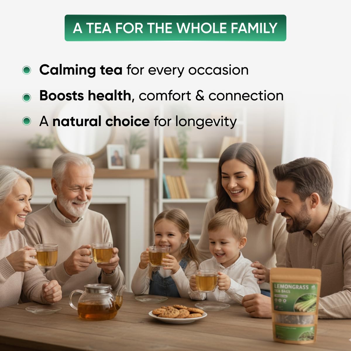 Lemongrass Tea Bags - 25 Bags (Premium Natural Pure Leaf Tea - 25 Count) Gluten-Free and Caffeine-Free Herbal tea for Relaxation, Wallness, Immune Support with Smooth Taste