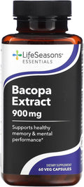 LifeSeasons Bacopa Extract 900 mg – Natural Memory & Focus Support Supplement, Mood Balance & Brain Health, 120 Veg Capsules, Non‑GMO, Gluten‑Free, Vegan Friendly