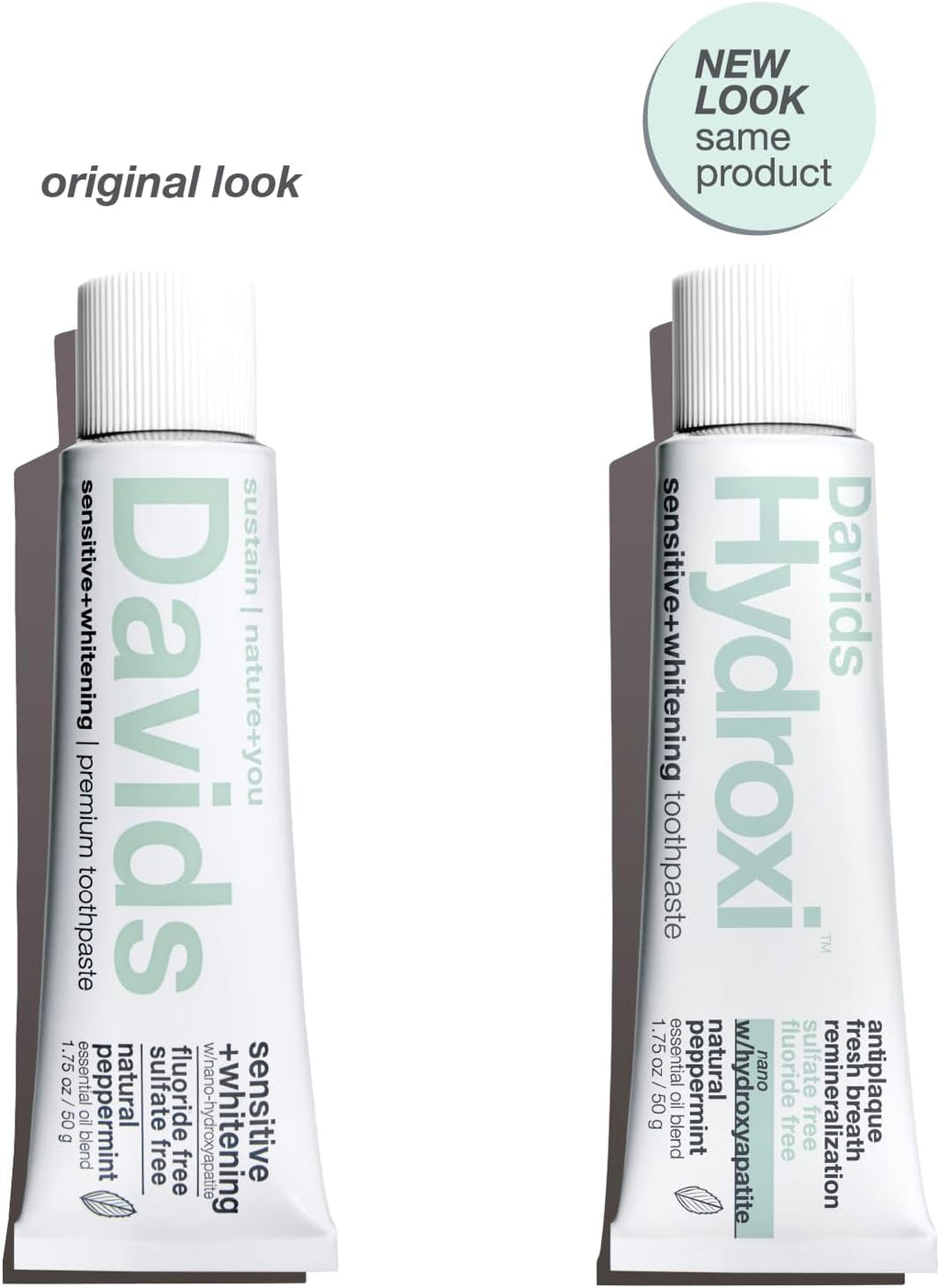 Davids Hydroxi Fluoride Free Nano Hydroxyapatite Toothpaste for Remineralizing Enamel & Sensitive Relief, Whitening, Antiplaque, SLS Free, Natural Peppermint, Made in USA, 1.75oz (Travel Size)