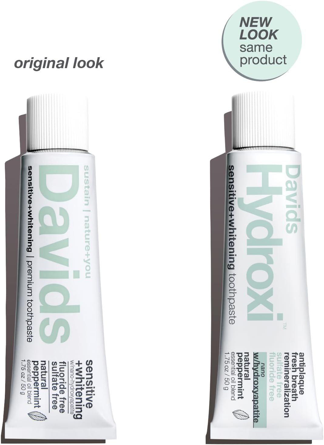 Davids Hydroxi Fluoride Free Nano Hydroxyapatite Toothpaste for Remineralizing Enamel & Sensitive Relief, Whitening, Antiplaque, SLS Free, Natural Peppermint, Made in USA, 1.75oz (Travel Size)