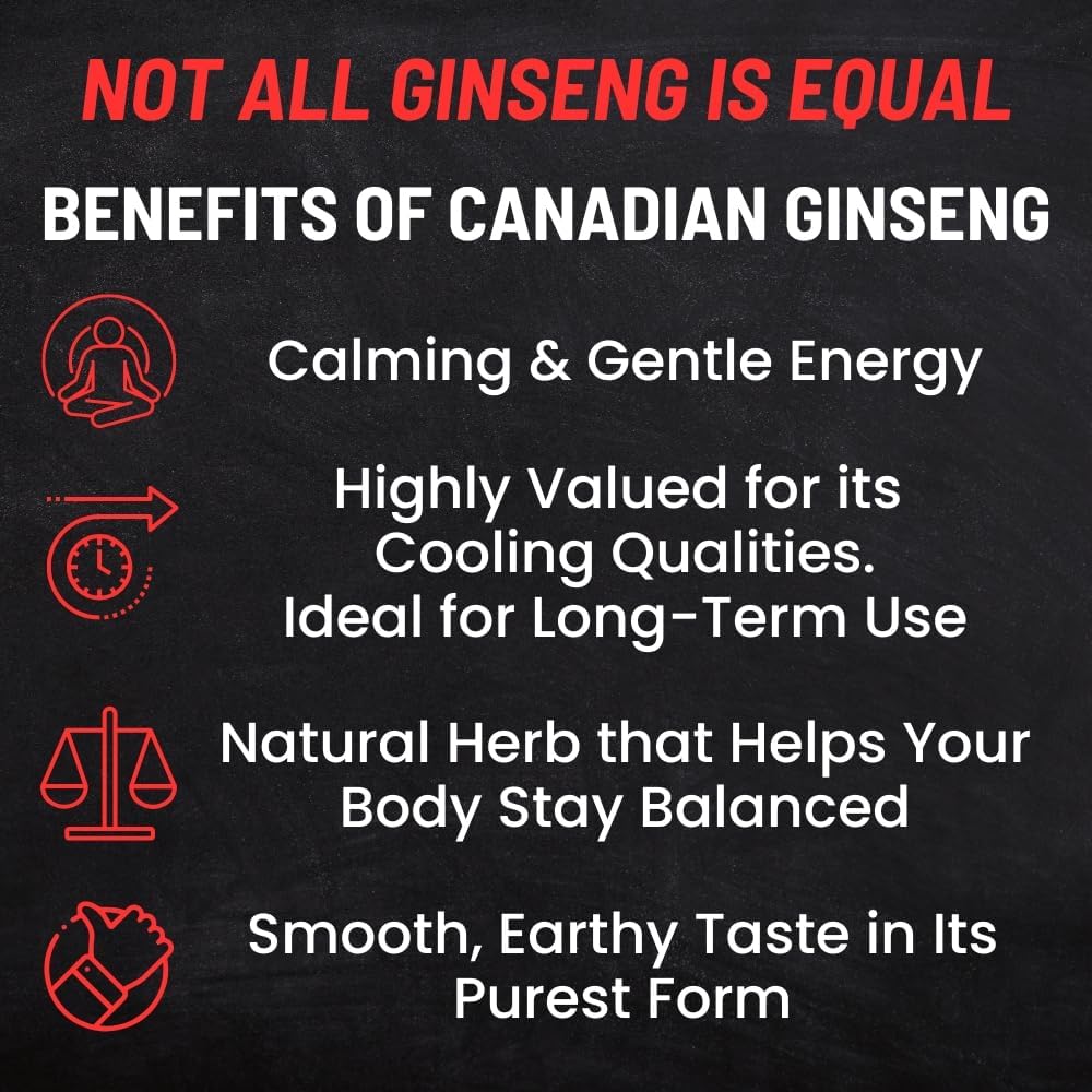 Ginseng Supplement 500mg - 60 Capsules - Pure Canadian Ginseng Root Powder - Energy | Focus | Immune Support - Authentic Ontario Farm Ginseng