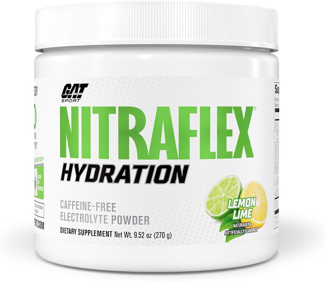 GAT SPORT Nitraflex Hydration Powder, Lemon, Lime, Electrolyte Drink Mix for Performance & Recovery, Taurine, Theanine, 3rd Party Tested, Smart Scan Verified, Sugar-Free, 45 Servings