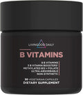Livingood Daily Vitamin B Complex Capsules for Men and Women, Methylated B12 & Folate, 11 Active Forms Including B1 B2 B3 B5 B6 & Biotin, Gluten Free, Vegan B Vitamins for Hair Skin Nails, 30 Capsules