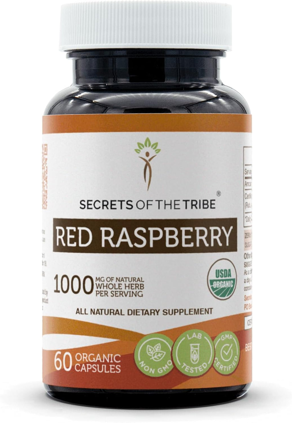 Secrets of the Tribe Red Raspberry USDA Organic Capsules | Certified Organic Vegetarian Capsules, Herbal Dietary Supplement | Rubus idaeus Dried Leaf (60 Count)