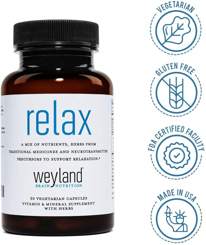 Relax - Natural Sleep Supplement with GABA, L-Theanine, Valerian Root, 5-HTP, Lemon Balm – Calm and Relaxation Aid - 30 Vegetarian Capsules