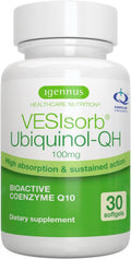 Igennus Advanced VESIsorb Ubiquinol 100mg 30 Softgels, 600% Bioavailability, Fast-Acting Water-Soluble Coenzyme Q10 Supplement for Energy & Heart, 1-Month Supply