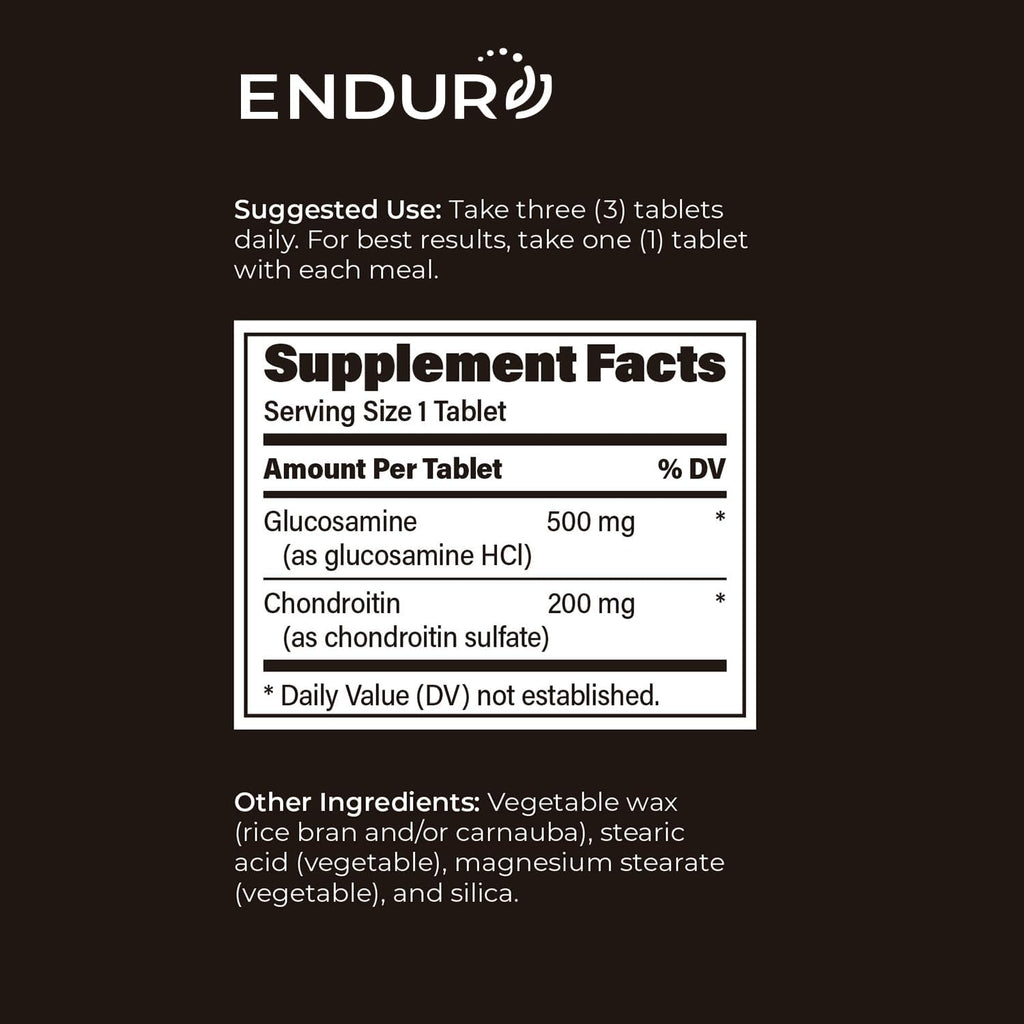 ENDUR-Flex Sustained Release - 500mg Glucosamine & 200mg Chondroitin - 200 Tablets - Antioxidant - Supplement for Back, Knees, Hands