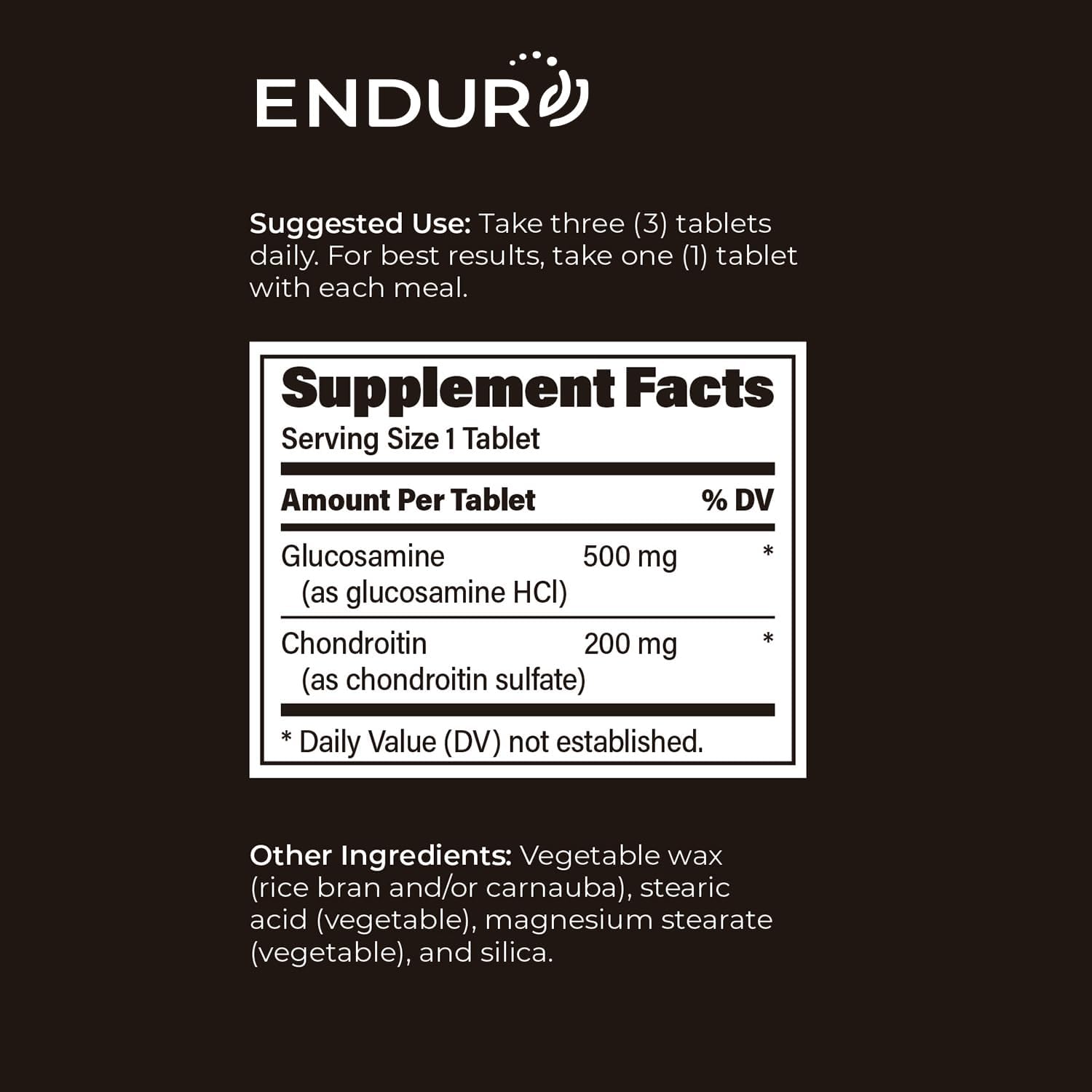 ENDUR-Flex Sustained Release - 500mg Glucosamine & 200mg Chondroitin - 200 Tablets - Antioxidant - Supplement for Back, Knees, Hands