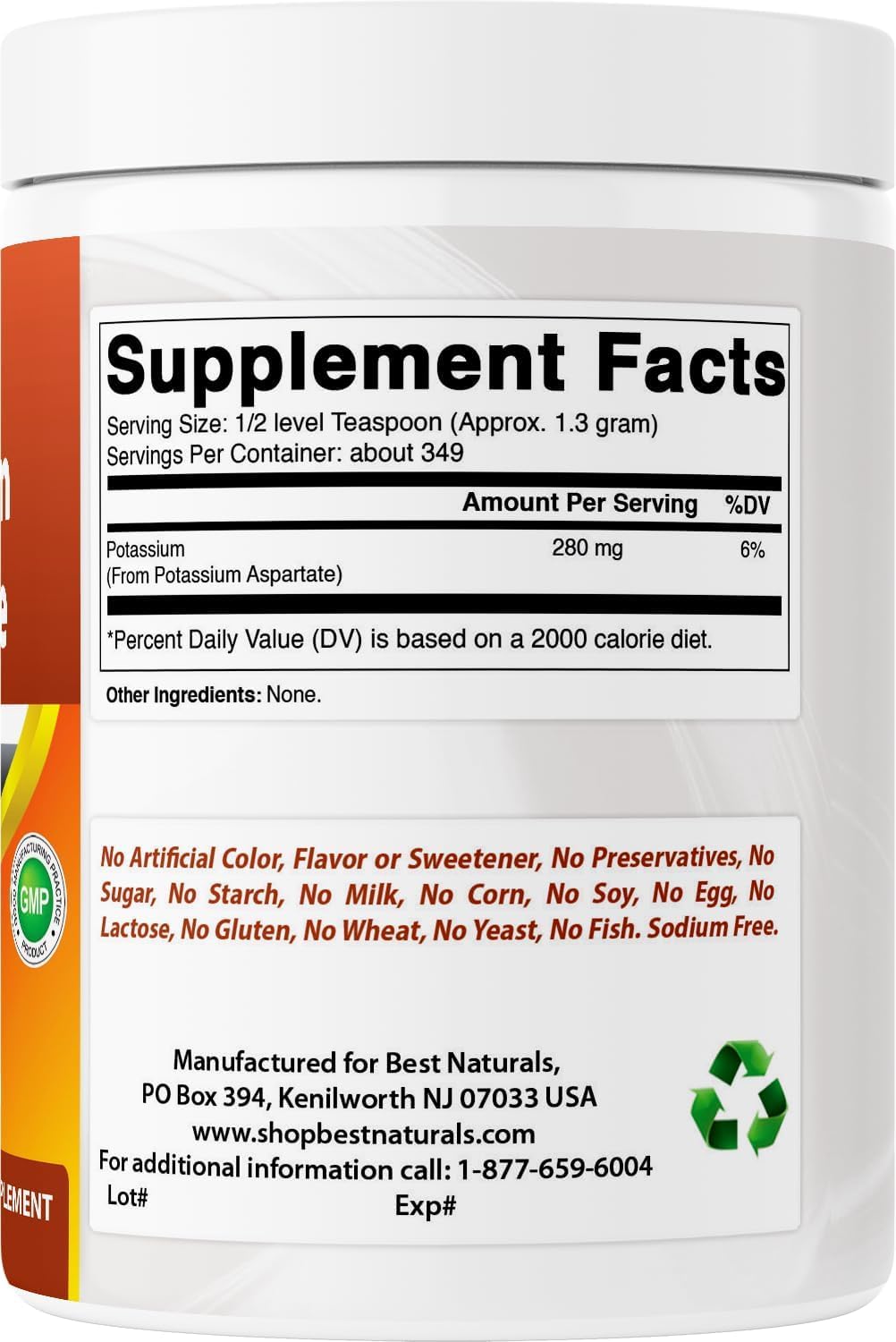 Best Naturals Potassium Aspartate Pure Powder 1 Pound