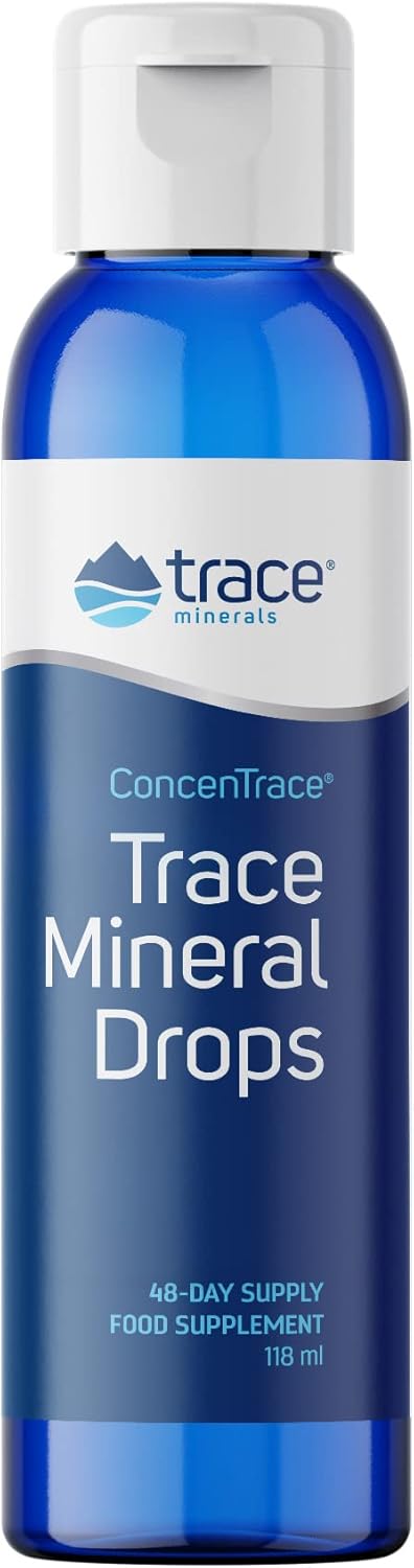 Trace Minerals ConcenTrace Trace Mineral Drops - Liquid Supplement for Bone & Joint Support - Aids Hydration & Electrolyte Restoration - Unflavored-Original, 4 fl oz (48 Servings)