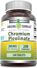Amazing Formulas Chromium Picolinate Supplement | 200 Mcg Per Serving | Tablets | Non-GMO | Gluten Free | Made in USA (240 Count)