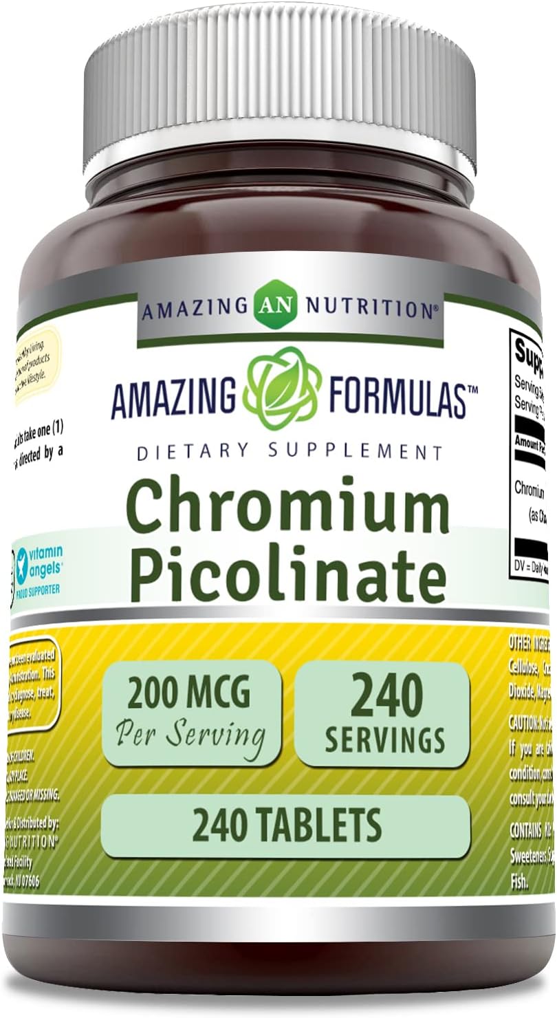 Amazing Formulas Chromium Picolinate Supplement | 200 Mcg Per Serving | Tablets | Non-GMO | Gluten Free | Made in USA (240 Count)