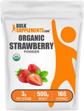 BulkSupplements.com Organic Strawberry Powder - Fruit Powder from Organic Strawberries - No Sugar Added & Gluten Free, 3g per Serving, 500g (1.1 lbs) (Pack of 1)