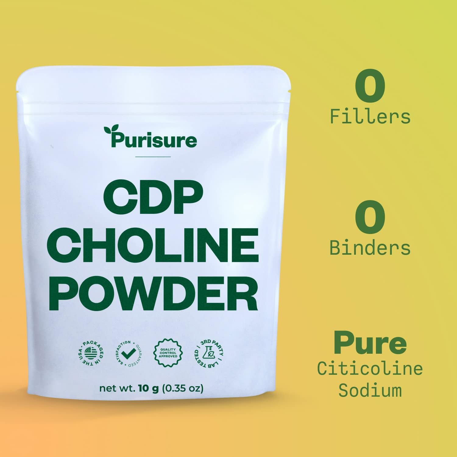 CDP Choline Powder, 10g, CDP Choline Supplements That Support Attention, Focus, and Energy, Citicoline Powder for Cognitive Function, Increases Motivation and Productivity, 40 Servings