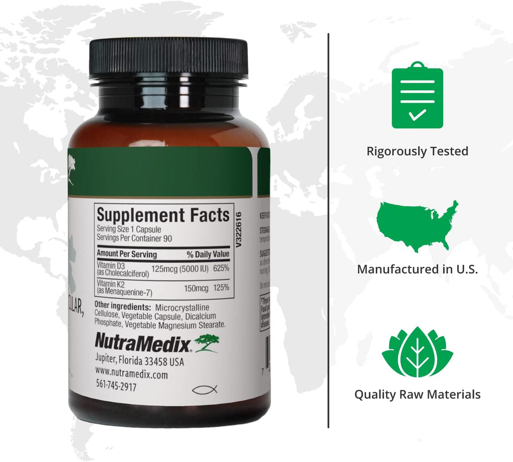 NutraMedix Vitamin D3 and K2 Immune Support Supplement for Women & Men - Help Support Heart Health - Can Assist with Calcium Metabolism (90 Capsules)