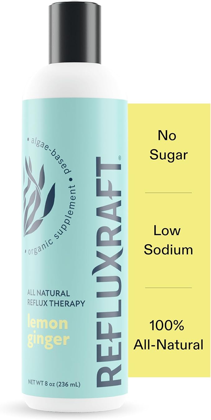 Acid Reflux Therapy with Organic Alginate, Rapid & Long Lasting Gerd, LPR & Digestion Symptom Support, Zero Sugar, Gluten Free, Low Sodium, Lemon Ginger Flavor, 47 Gel Servings, 8 OZ Bottle