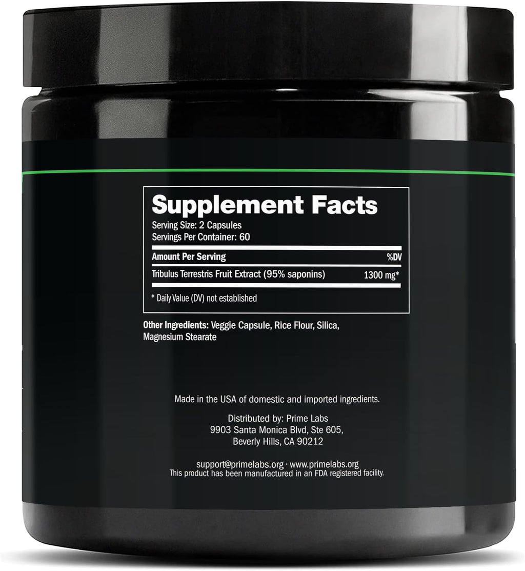 Prime Labs Tribulus Terrestris for Men 1300mg - Enhanced with 95% Saponins - Energy, Vitality, Strength - 120 Count
