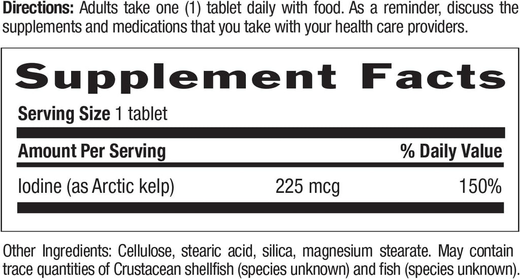 Country Life Arctic-Kelp – Natural Iodine Supplement for Thyroid and Immune Support – Vegan, Gluten-Free, 225 mcg – Ideal for Thyroid Health, Hypothyroidism, and Adrenal Support, 300 Tablets