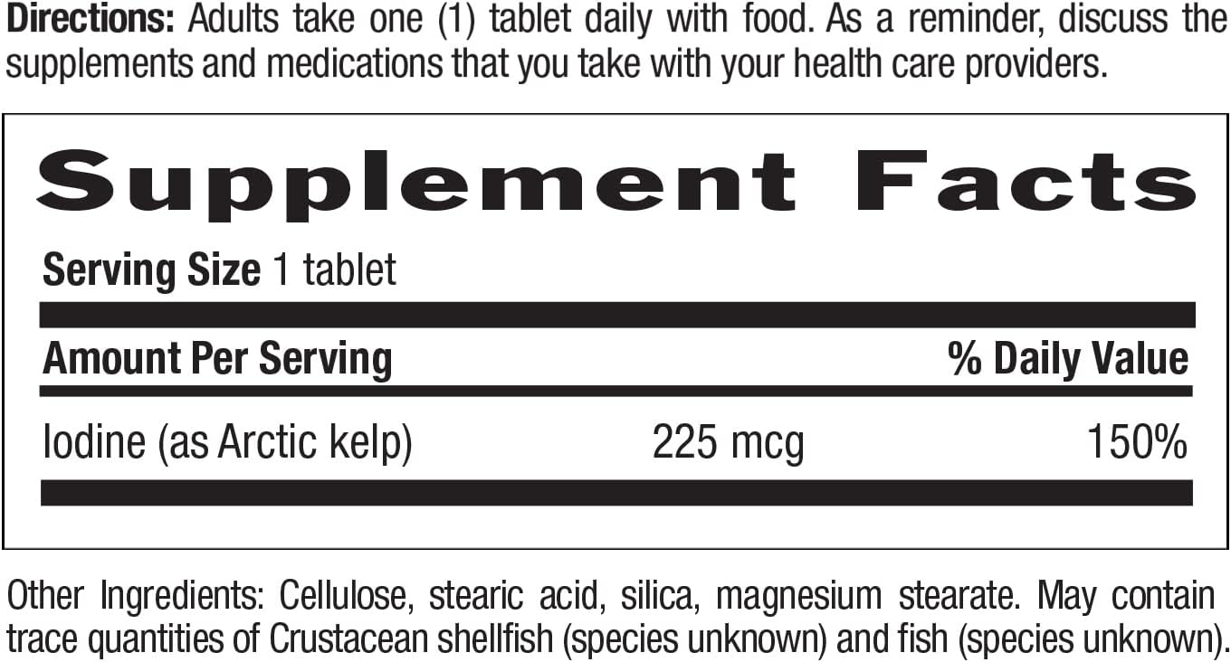 Country Life Arctic-Kelp – Natural Iodine Supplement for Thyroid and Immune Support – Vegan, Gluten-Free, 225 mcg – Ideal for Thyroid Health, Hypothyroidism, and Adrenal Support, 300 Tablets