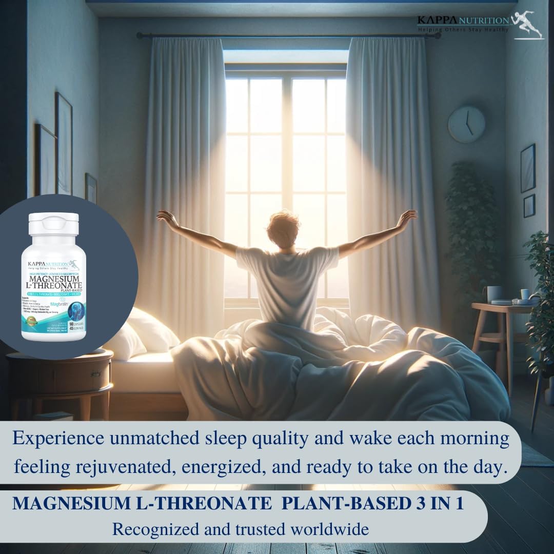 Kappa Nutrition Magbrain™ Magnesium L-Threonate Plant-Based, 420mg Elemental Magnesium (3 Capsules) from 2,253mg, 90 Vegan Capsules, Brain, Sleep & Muscle Support.