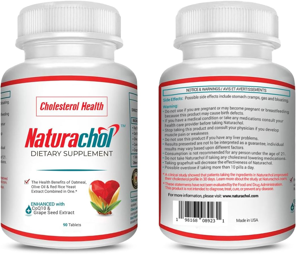 Advanced Cholesterol Support Formula | 90 Vegan Tablets | Red Yeast Rice Extract, Olive Oil, Oatmeal, CoQ10, Grape Seed Extract